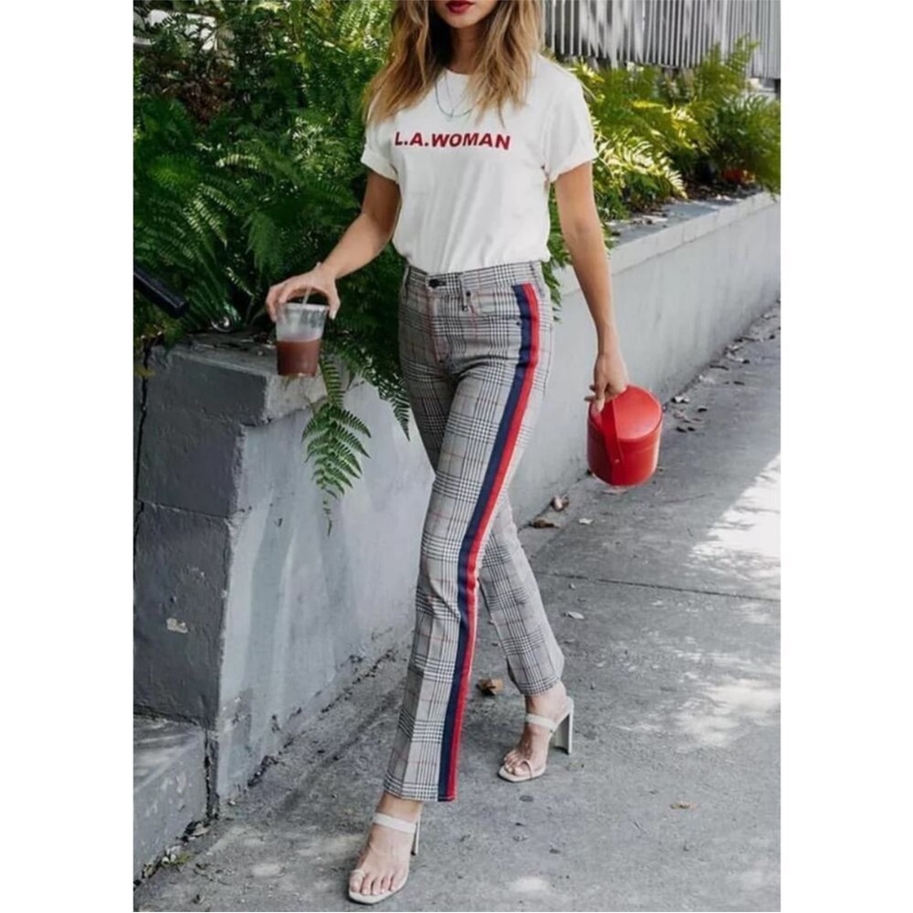 Mother Denim Insider Ankle, Glen Check Orange/Black, ASO Jamie Chung Size 25